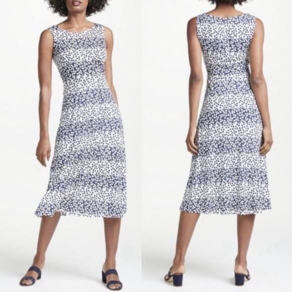 Boden Rosamund Jersey Midi Dress US 6R Navy White Sleeveless Floral Striped Prep - Picture 2 of 10
